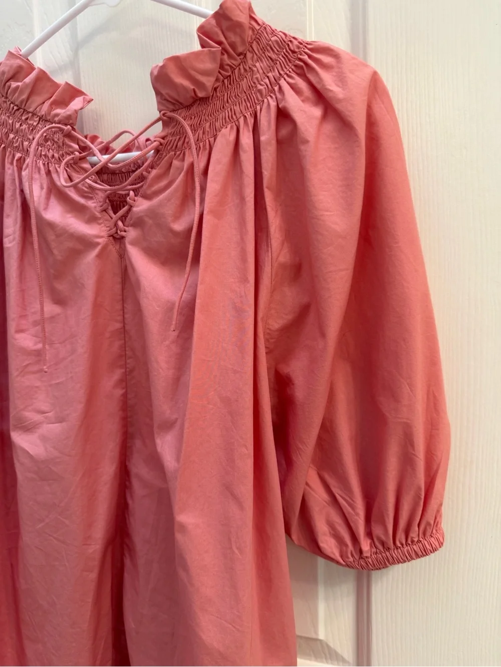 Pink Ruffled Smocked Neck Tunic